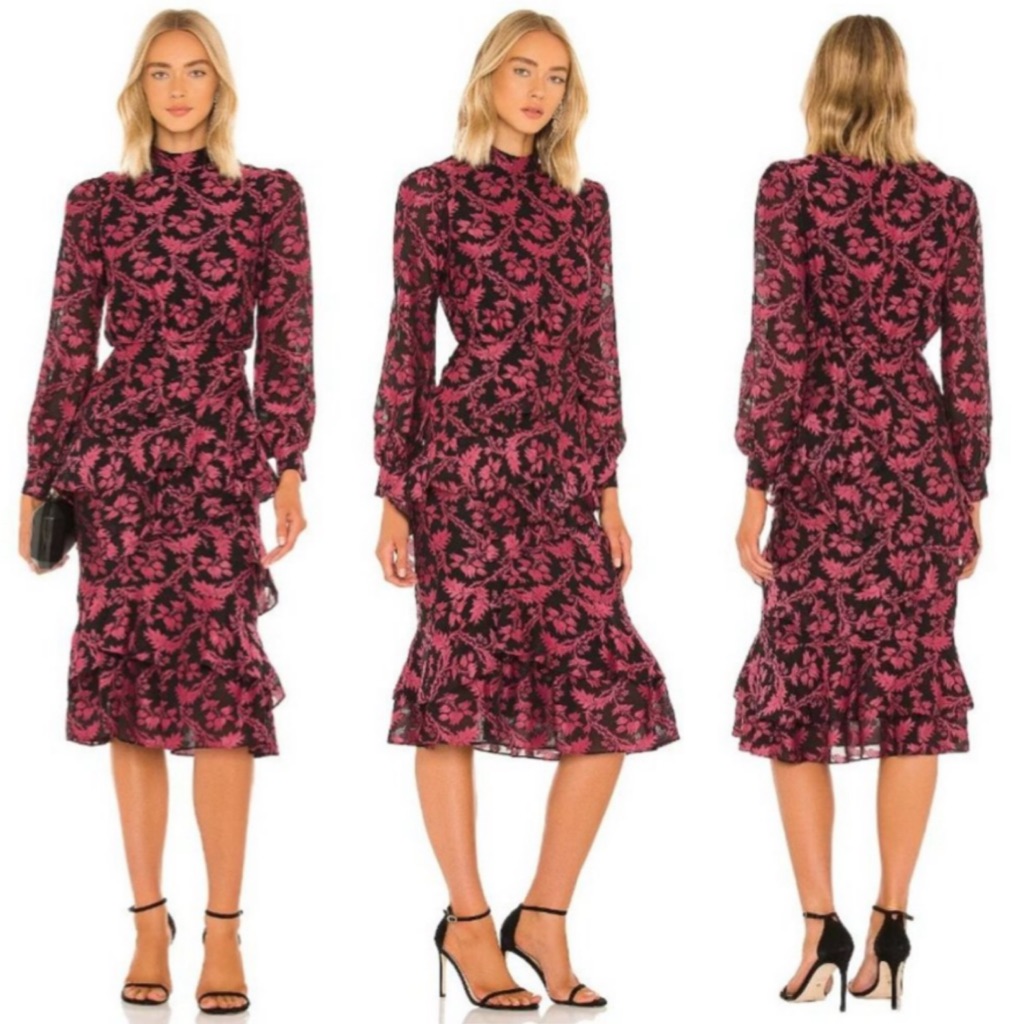 Saloni Isa Ruffle Dress In Black Rouje Size Us 4
